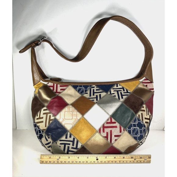Tignanello Multi Color Suede Patchwork and Brown Leather Shoulder Bag - Picture 10 of 16